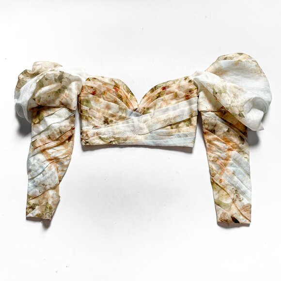 Zimmermann Luminosity Floral Draped Bodice Top Ivory Garden Floral Size AU 1 US - Picture 3 of 13